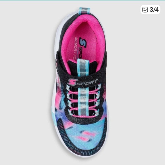 NWT S Sport by Skechers Kids' Cora Glitter Sneakers Black Size 1 - Picture 4 of 9